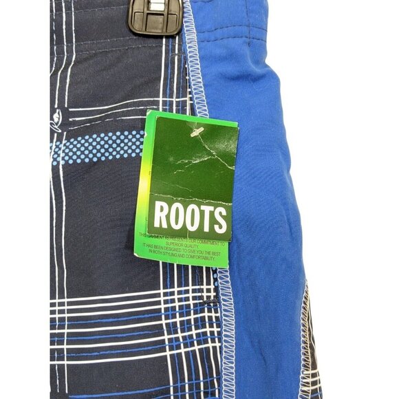 Roots Swim Canada Mens Medium 32 34 New Board Shorts Blue Plaid Swimwear Lined - Picture 5 of 9